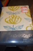 *Three Amelie Lindon Green Pencil Pleat Curtains 90” x 72” drop