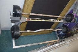 *MX80 Weight Lifting Bench with Two Barbells and W