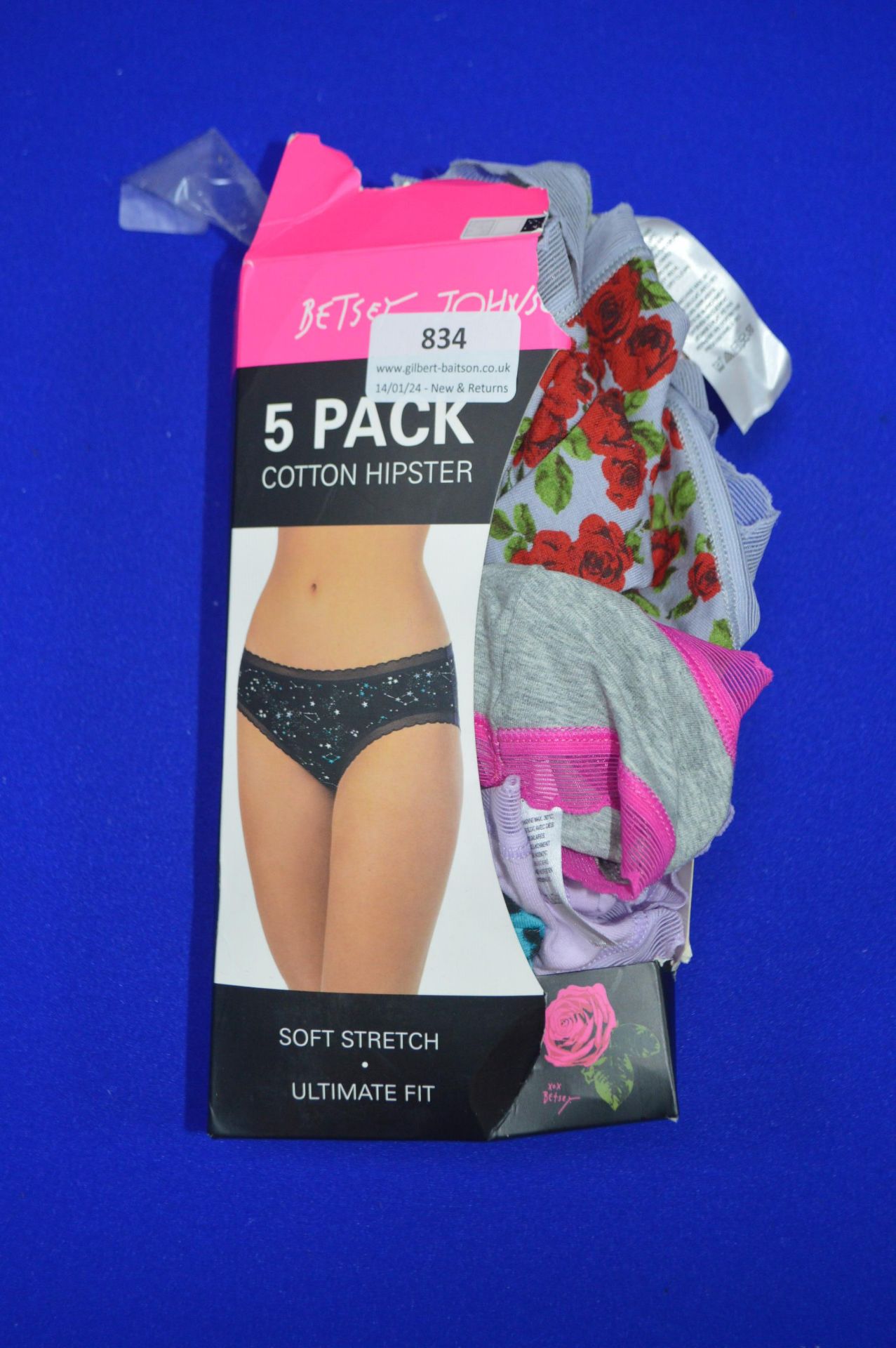 *Betsy Johnson Ladies Cotton Hipsters 5pk Size: M