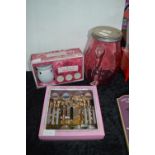 Glass Drinks Dispenser plus Makeup Set, and a Mull