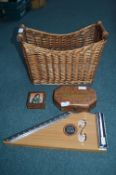 Basket Containing a Musical Instrument, and Wooden
