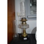 Victorian Brass & Glass Oil Lamp with Spare Chimne