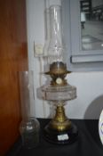 Victorian Brass & Glass Oil Lamp with Spare Chimne