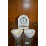 Aynsley Pottery Mantel Clock plus Two Candle Votiv