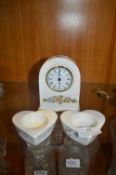 Aynsley Pottery Mantel Clock plus Two Candle Votiv