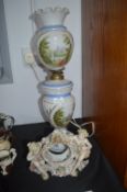 Hand Painted Glass Electrified Oil Lamp, and a Por