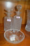 Two Cut Glass Decanters and a Dish
