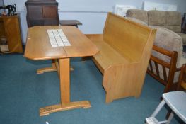 Retro Light Oak Bench with Matching Tile Top Table