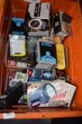 Box of Assorted Lighting, Screws, Wrenches, etc.