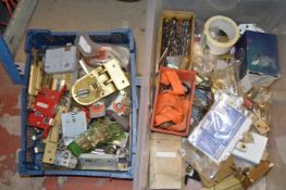 Two Boxes Containing Locks, Drill Bits, etc.