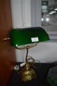 Brass Desk Lamp with Green Shade