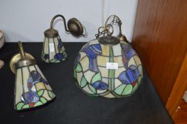 Tiffany Style Lead Glass Ceiling Light and Two Lam