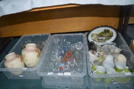 Three Storage Tubs Containing Pottery and Glasswar