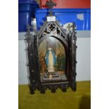 Vintage Wooden Religious Cabinet with The Madonna