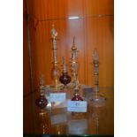 Six Decorative Miniature Glass Stoppered Bottles