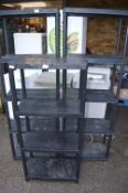 Two Sets of Five Tier Black Plastic Shelving 60x30