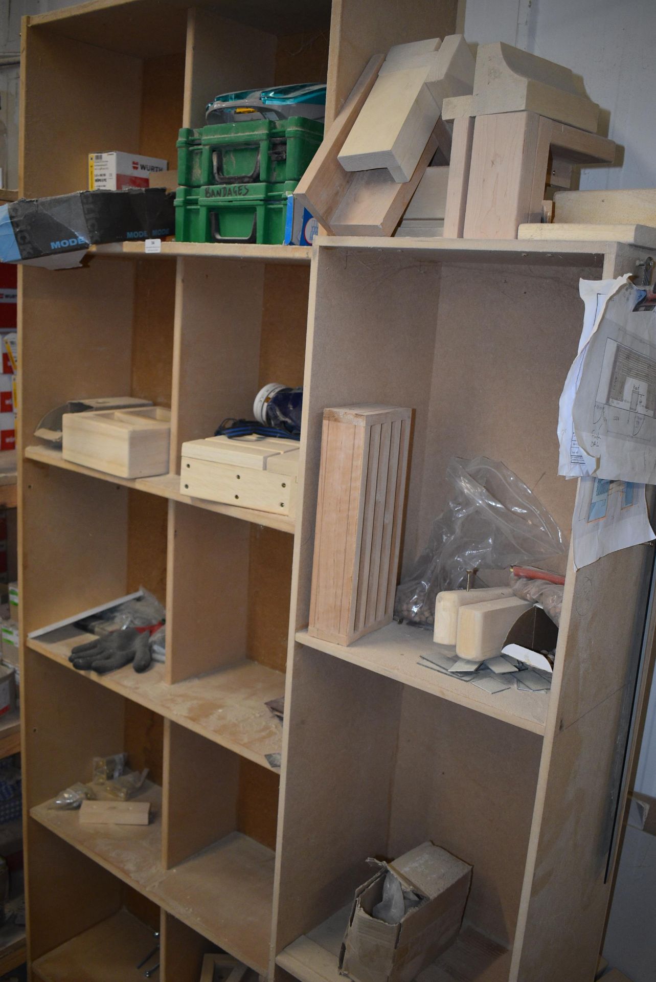 *Two Open Fronted Shelving Unit Containing Assorted First Aid Kits, Wood Vents, etc. - Image 2 of 2