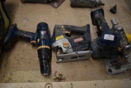 *Three Ryobi Cordless Tools, Drill, Jig Saw, and Circular Saw