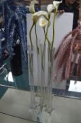 Five Tall Glass Vases Containing Artificial Lilies