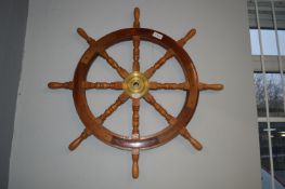 Two Decorative Wooden Ships Steering Wheels
