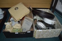Two Boxes of Vintage Kitchenware Including Pans, S