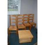 *Four Kitchen Chairs with Rush Seats and Wheeled C