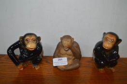 Three Monkey Figures by Aynsley etc.
