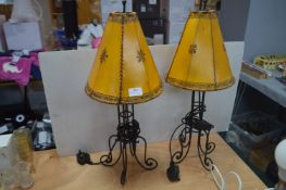 Two Wire Framed Table Lamps with Shades