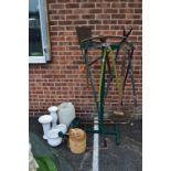 Garden Tools, Planters, Watering Can, etc. (stand