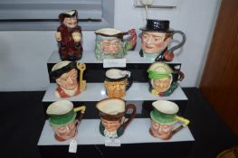 Nine Vintage Character Jugs by Royal Doulton, etc.