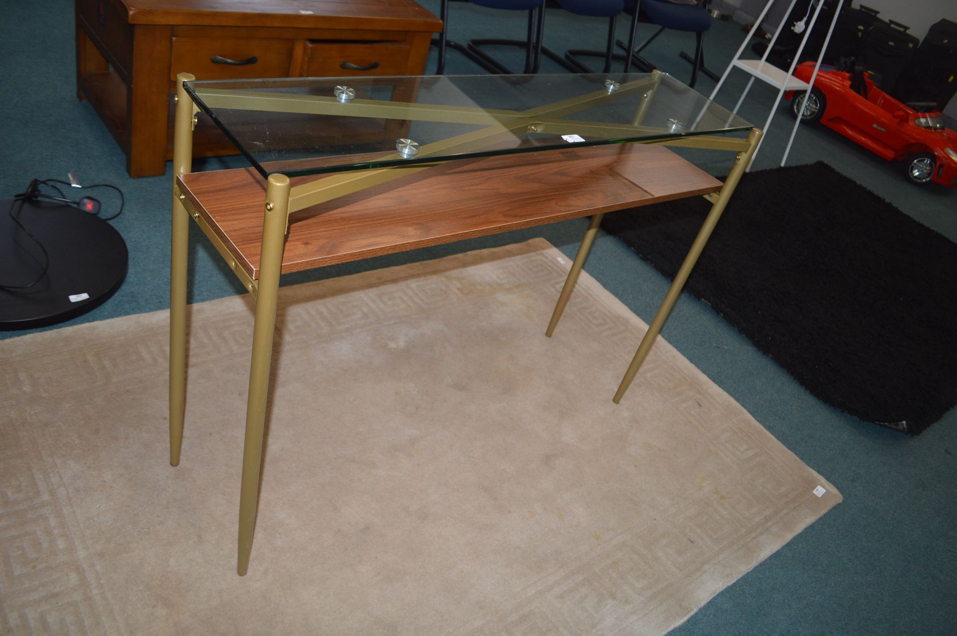 *Glass Topped Metal Framed Console Table
