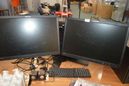 *Two Lenovo 24" Monitors , Adjustable Stand, Keybo