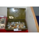 Moneybox Containing Assorted Foreign Coinage and T