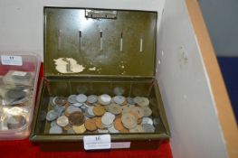 Moneybox Containing Assorted Foreign Coinage and T