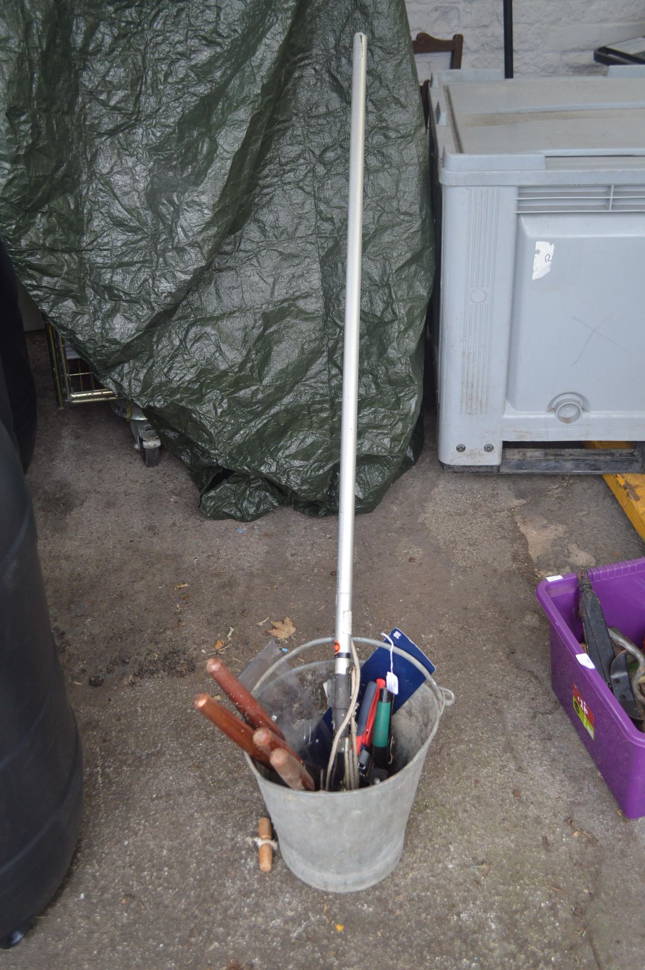 Galvanised Bucket Containing Garden Tools