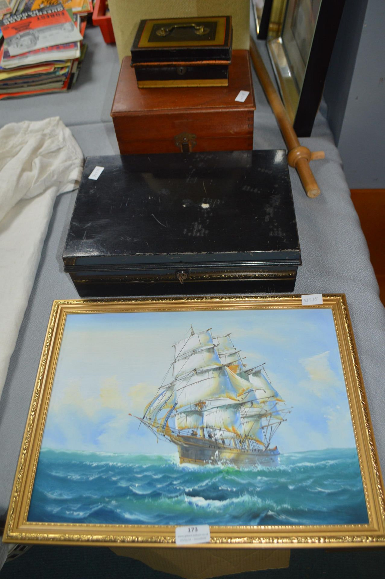 Vintage Boxes and a Sailing Ship Picture