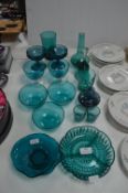 Turquoise Coloured Glass Dishes, Bowls, etc.
