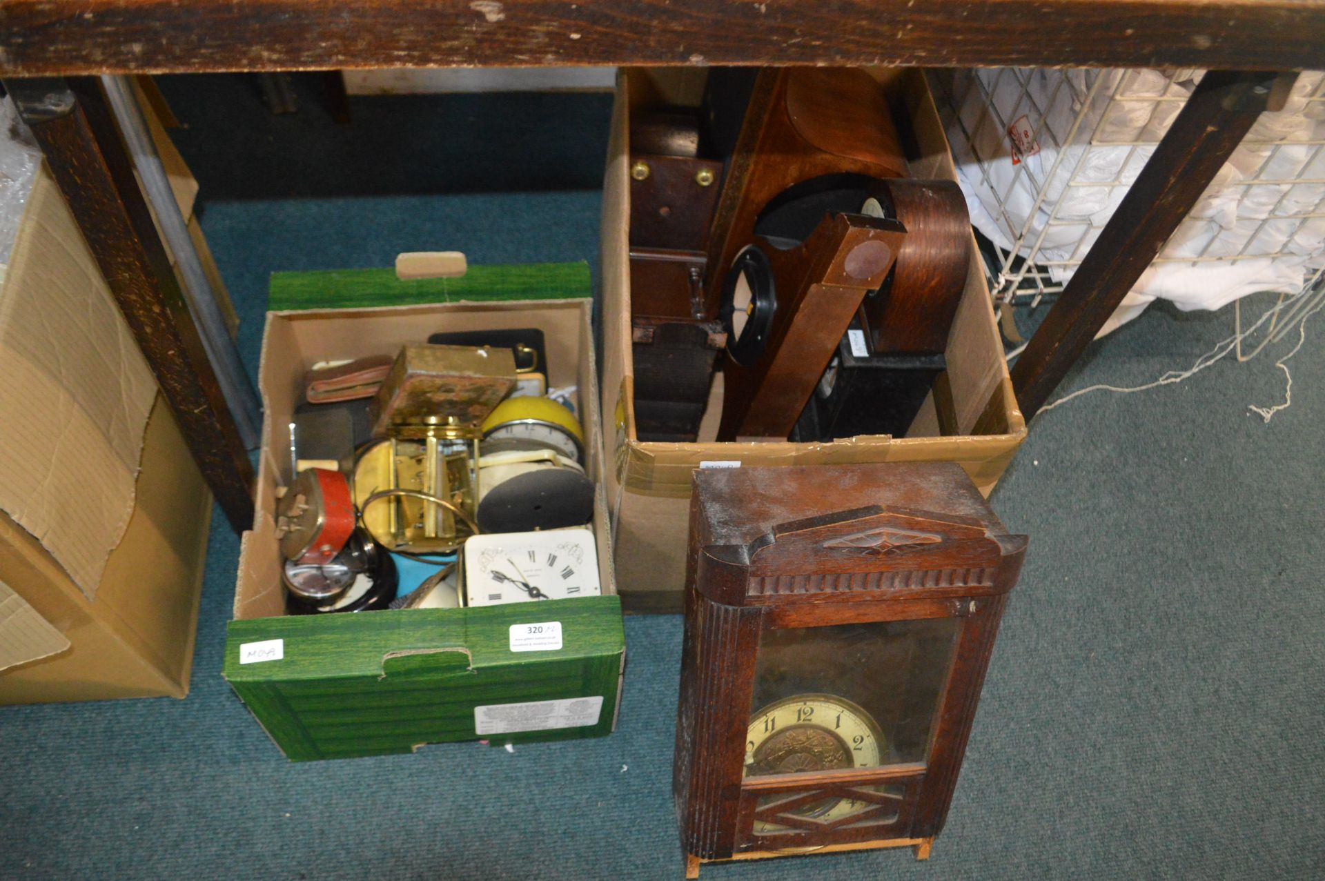 Two Boxes of Vintage Clock Parts and Cases for Spa