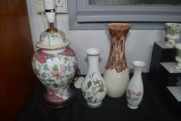 Pottery Table Lamp and Vases