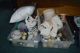 Two Tubs of Assorted Pottery and Decorative Items