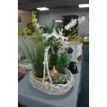Basket of Artificial Plants and Flowers, plus Vase