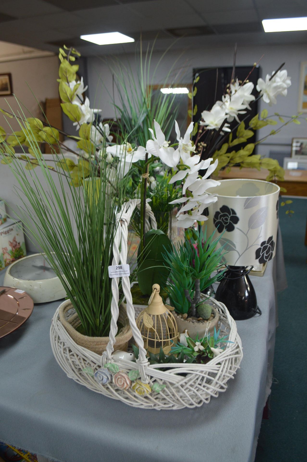 Basket of Artificial Plants and Flowers, plus Vase