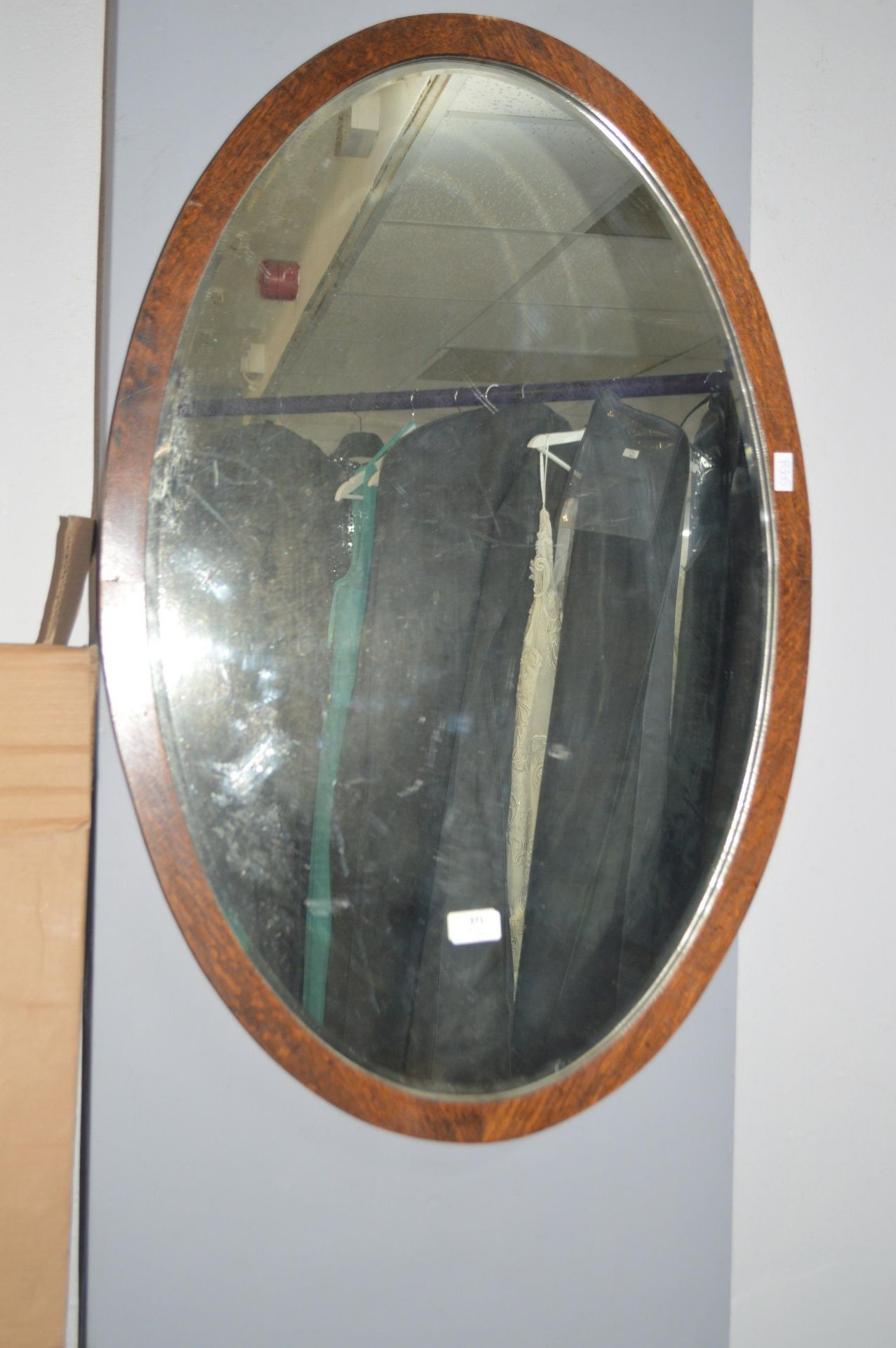 Oval Oak Framed Beveled Edge Mirror