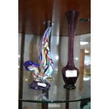 Murano Glass Cockerel and a Purple Vase