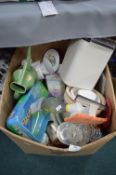 Large Box of Pottery, Glassware, and Kitchen Items