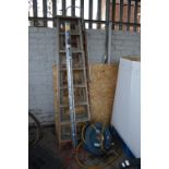 Two Wooden Step Ladders, Hose Reel, and a Doorfram