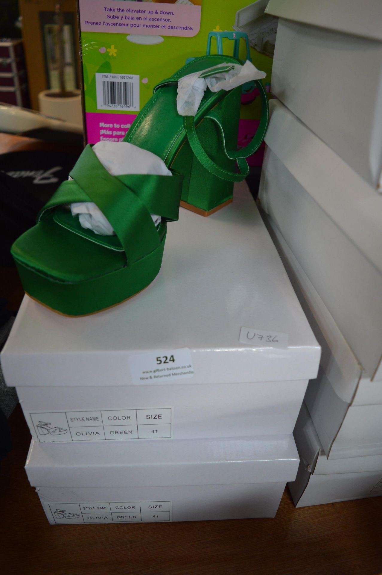 Two Pairs of Green Platform Sandals Size: EU 41