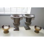 Pair of Cast Iron Decorative Urns (AF) plus Two Ca