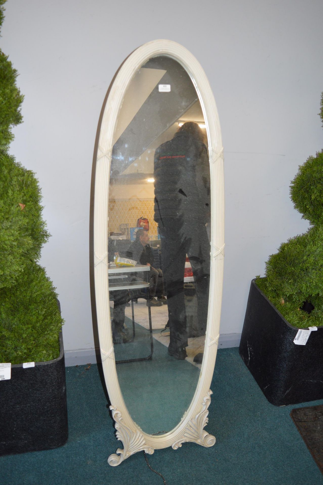 White Painted Oval Cheval Mirror