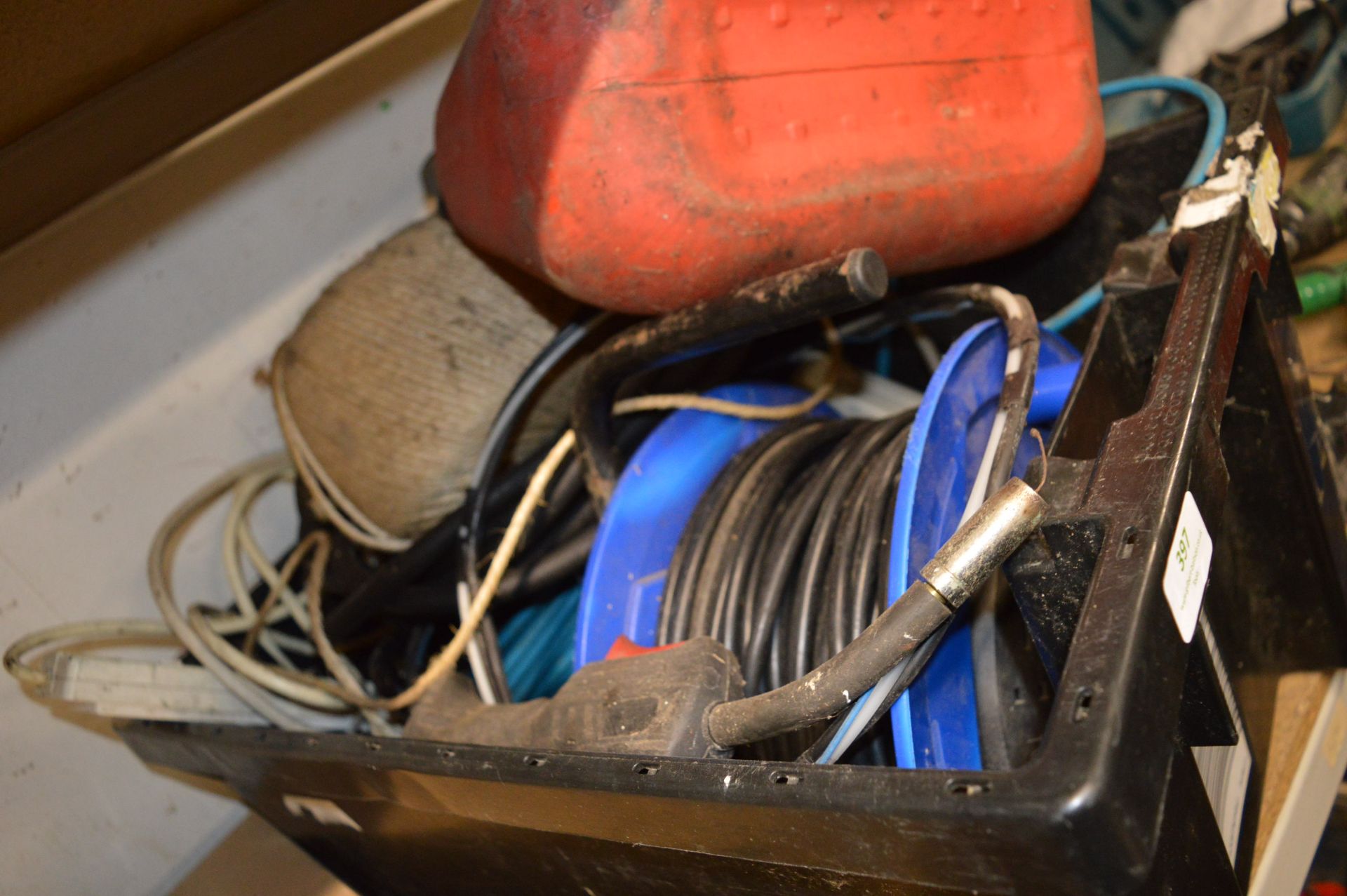 Box Containing Extensions, Cable, Petrol Can, etc.